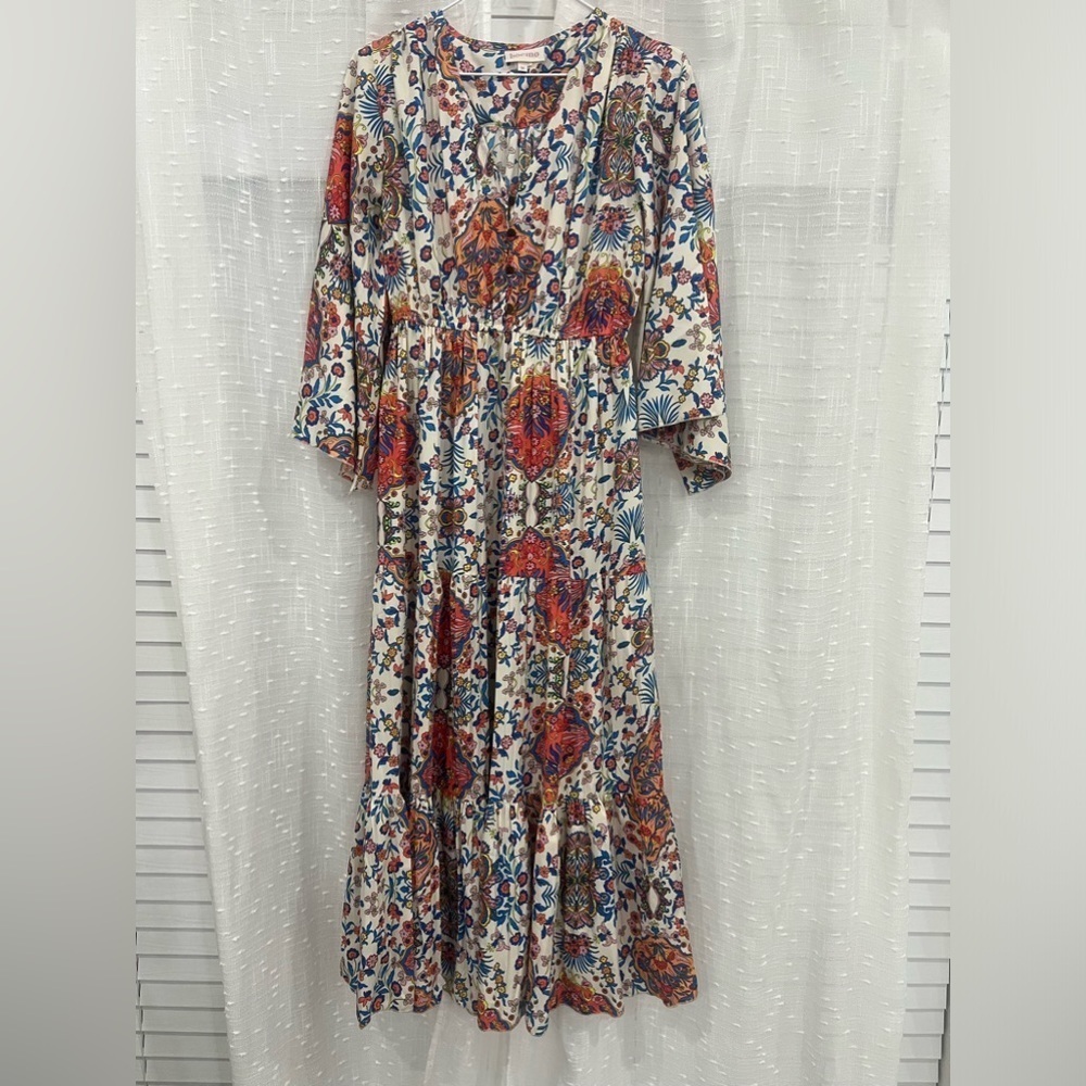 Boemo Anthropologie Tiered Maxi Dress M Floral Paisley Long Sleeve